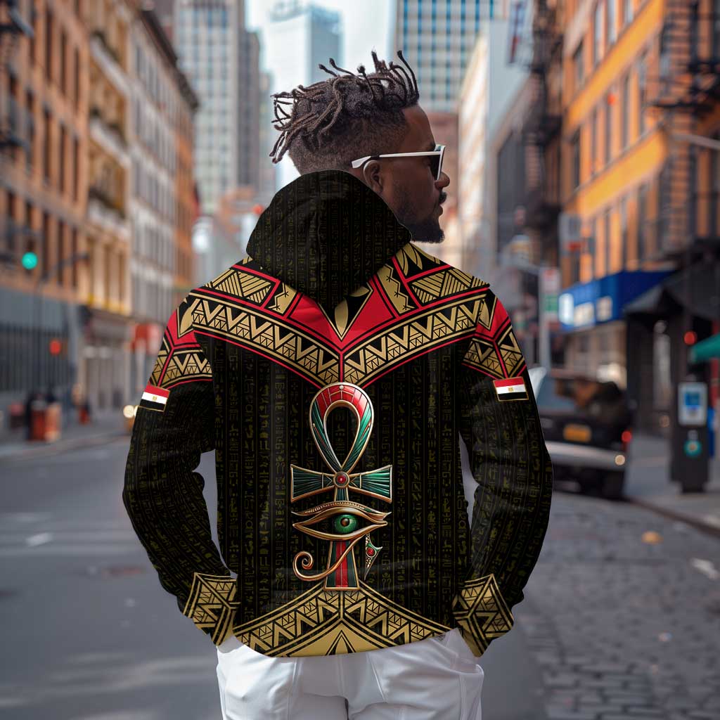 Ankh Eye of Horus Egypt Hoodie Ancient Black Gold Hieroglyph Spirit - African Pride