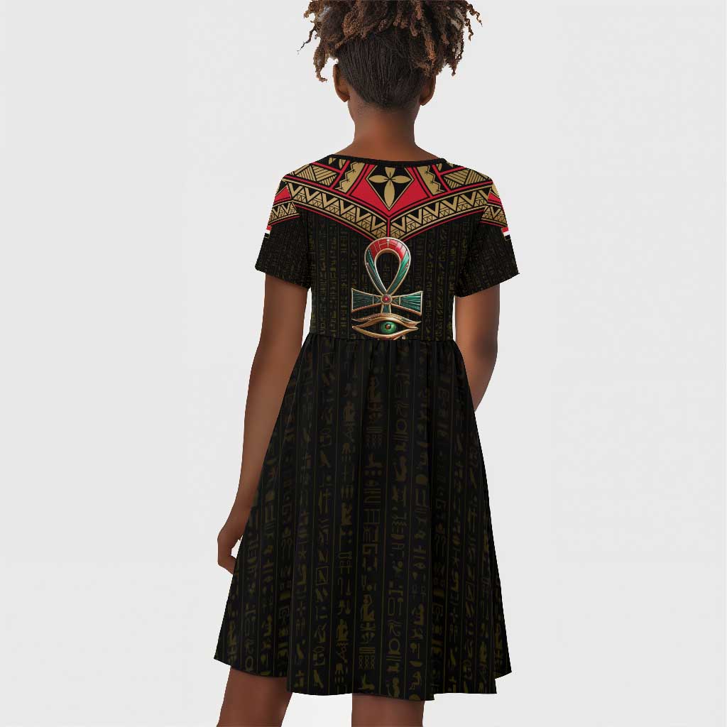 Ankh Eye of Horus Egypt Kid Short Sleeve Dress Ancient Black Gold Hieroglyph Spirit - African Pride