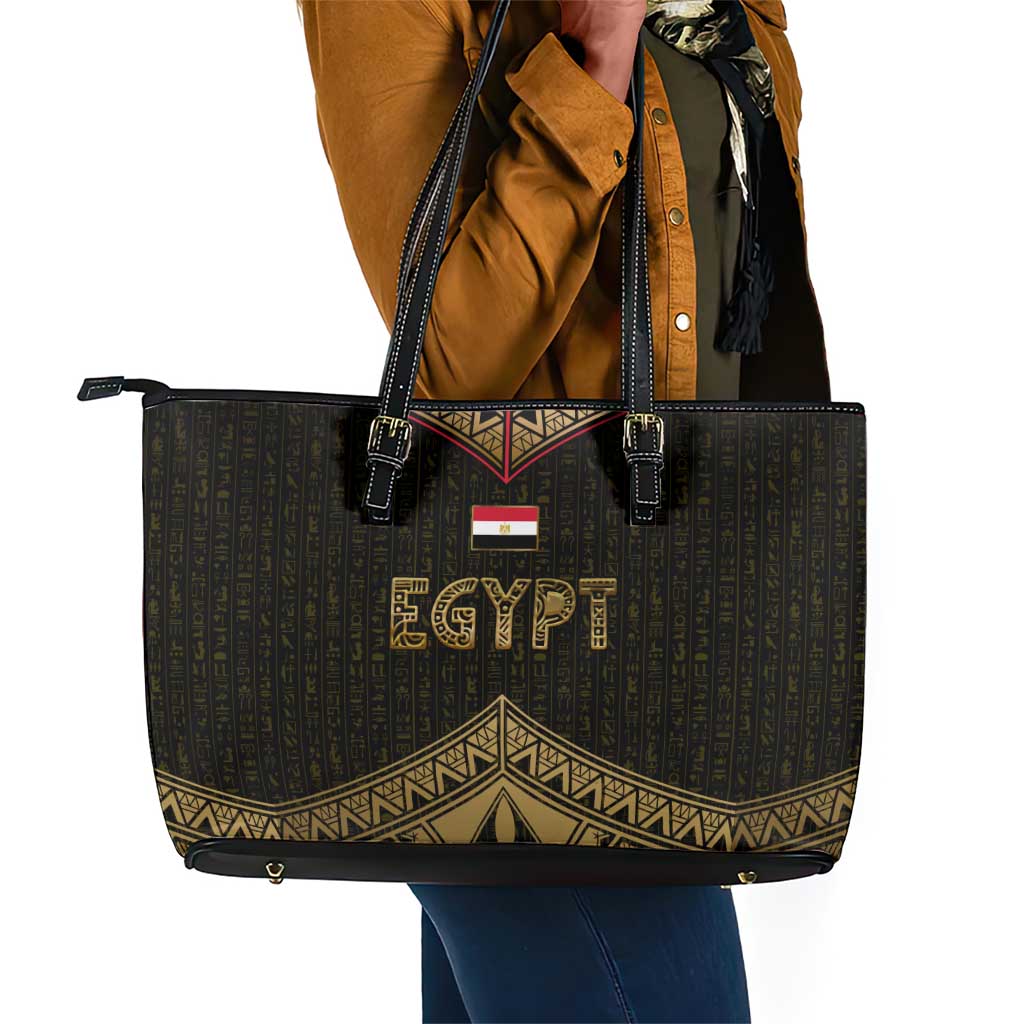 Ankh Eye of Horus Egypt Leather Tote Bag Ancient Black Gold Hieroglyph Spirit - African Pride