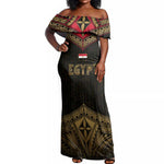 Ankh Eye of Horus Egypt Off Shoulder Maxi Dress Ancient Black Gold Hieroglyph Spirit - African Pride