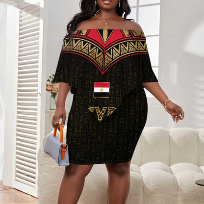 Ankh Eye of Horus Egypt Off Shoulder Short Dress Ancient Black Gold Hieroglyph Spirit - African Pride