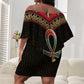Ankh Eye of Horus Egypt Off Shoulder Short Dress Ancient Black Gold Hieroglyph Spirit - African Pride