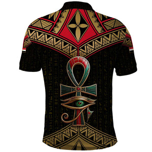 Ankh Eye of Horus Egypt Polo Shirt Ancient Black Gold Hieroglyph Spirit - African Pride
