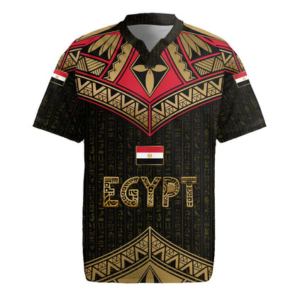 Ankh Eye of Horus Egypt Rugby Jersey Ancient Black Gold Hieroglyph Spirit - African Pride