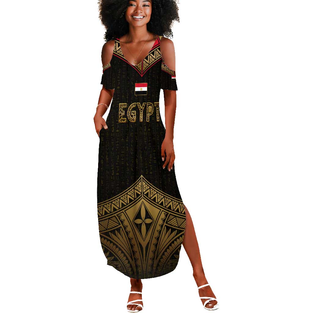 Ankh Eye of Horus Egypt Summer Maxi Dress Ancient Black Gold Hieroglyph Spirit - African Pride