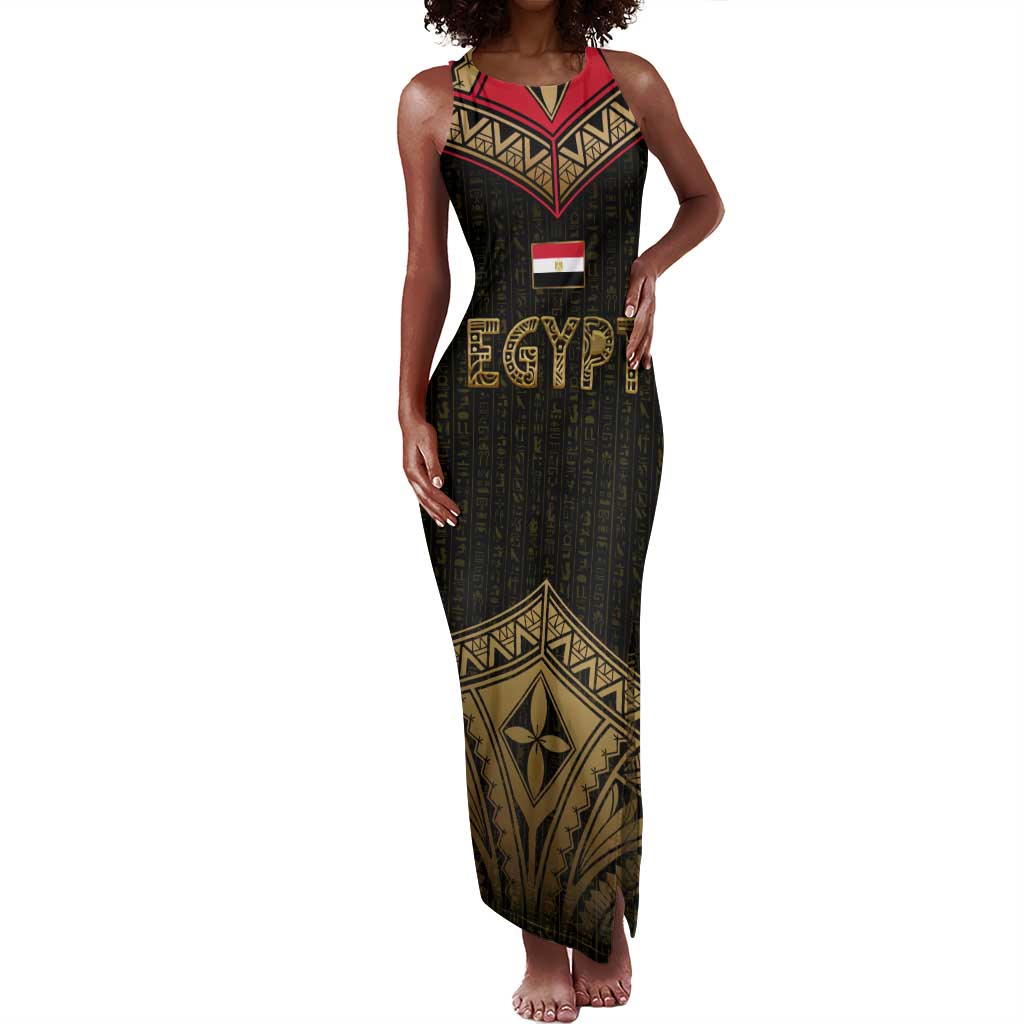 Ankh Eye of Horus Egypt Tank Maxi Dress Ancient Black Gold Hieroglyph Spirit - African Pride