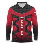 Egypt Flag Emblem Long Sleeve Polo Shirt Red Black Bold Spirit - African Pride