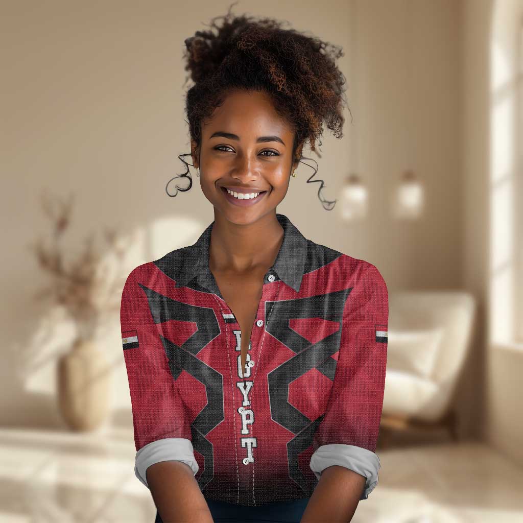 Egypt Flag Emblem Women Casual Shirt Red Black Bold Spirit - African Pride