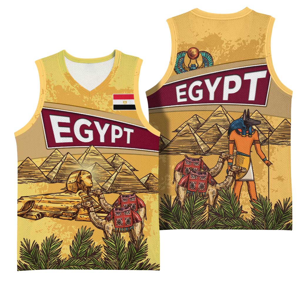 Egyptian Pyramids and Anubis Basketball Jersey Camel Caravan Desert TS04