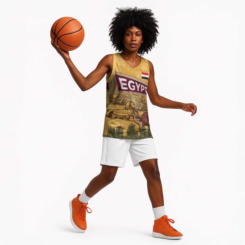 Egyptian Pyramids and Anubis Basketball Jersey Camel Caravan Desert TS04