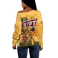 Egyptian Pyramids and Anubis Off Shoulder Sweater Camel Caravan Desert - African Pride