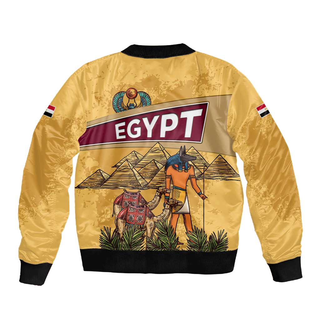 Egyptian Pyramids and Anubis Sleeve Zip Bomber Jacket Camel Caravan Desert - African Pride