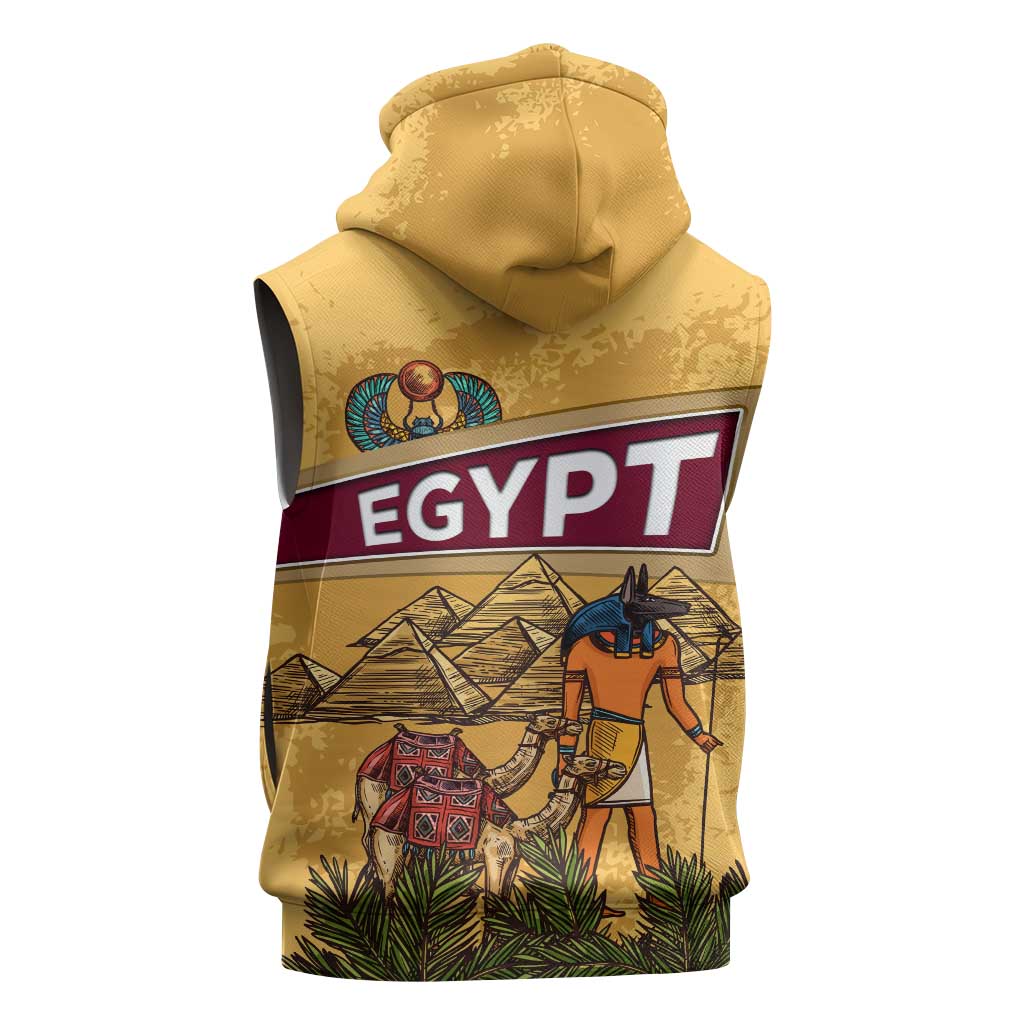 Egyptian Pyramids and Anubis Sleeveless Zip Hoodie Camel Caravan Desert - African Pride