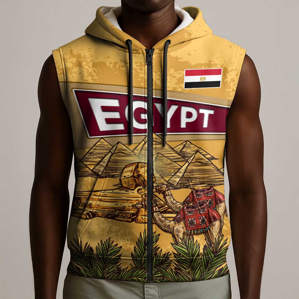 Egyptian Pyramids and Anubis Sleeveless Zip Hoodie Camel Caravan Desert - African Pride