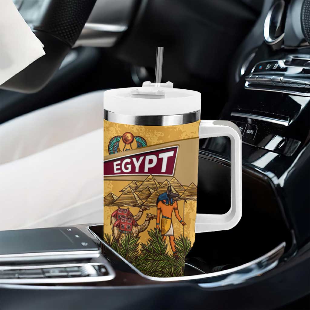 Egyptian Pyramids and Anubis Tumbler With Handle Camel Caravan Desert - African Pride