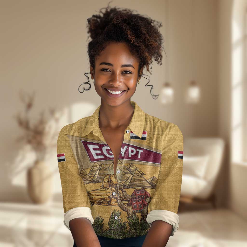 Egyptian Pyramids and Anubis Women Casual Shirt Camel Caravan Desert - African Pride