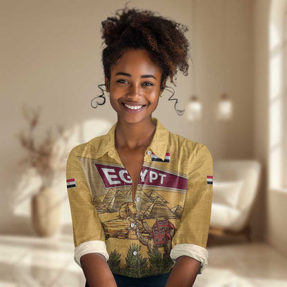 Egyptian Pyramids and Anubis Women Casual Shirt Camel Caravan Desert - African Pride