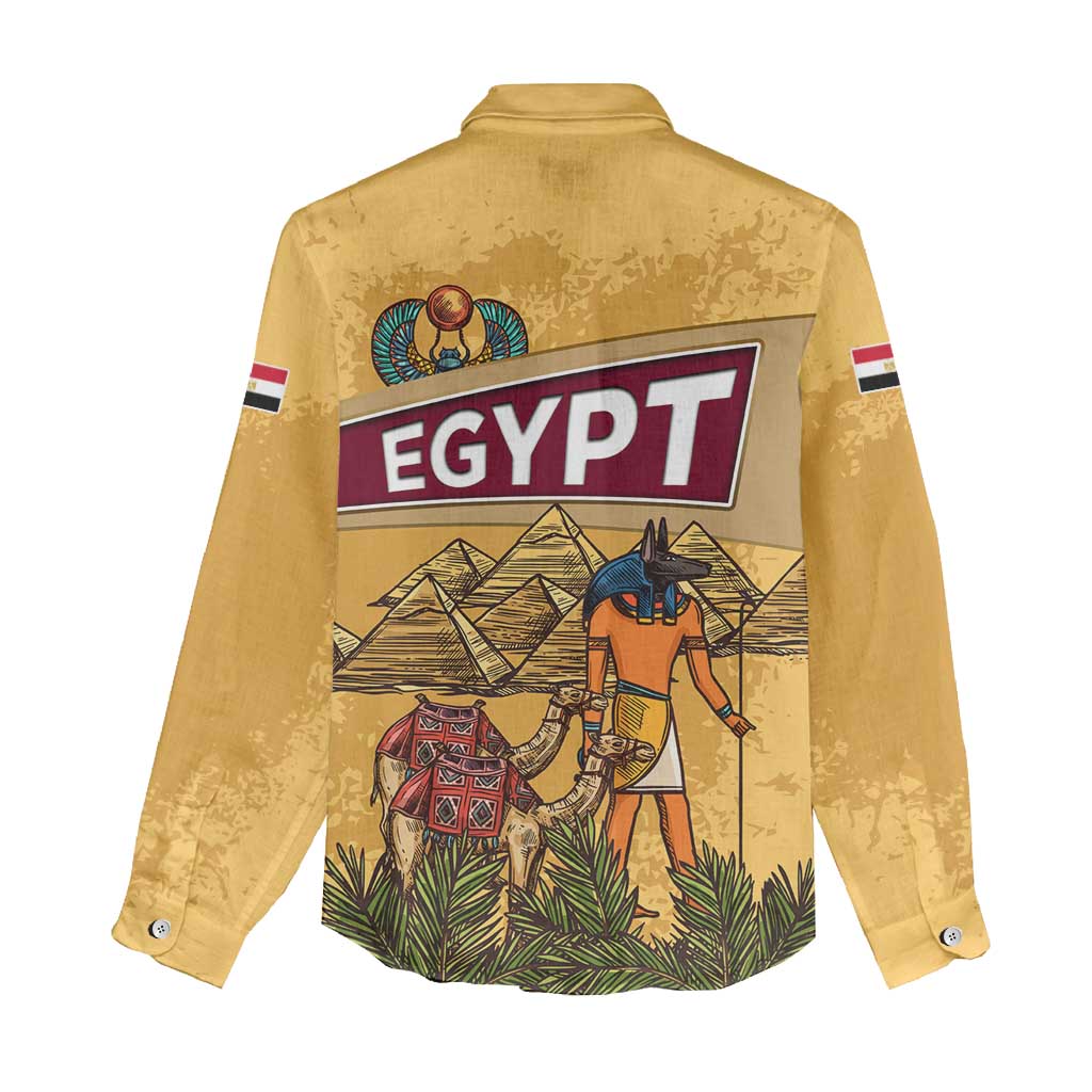 Egyptian Pyramids and Anubis Women Casual Shirt Camel Caravan Desert - African Pride
