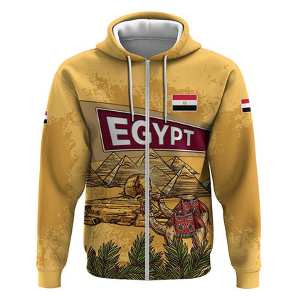 Egyptian Pyramids and Anubis Zip Hoodie Camel Caravan Desert - African Pride