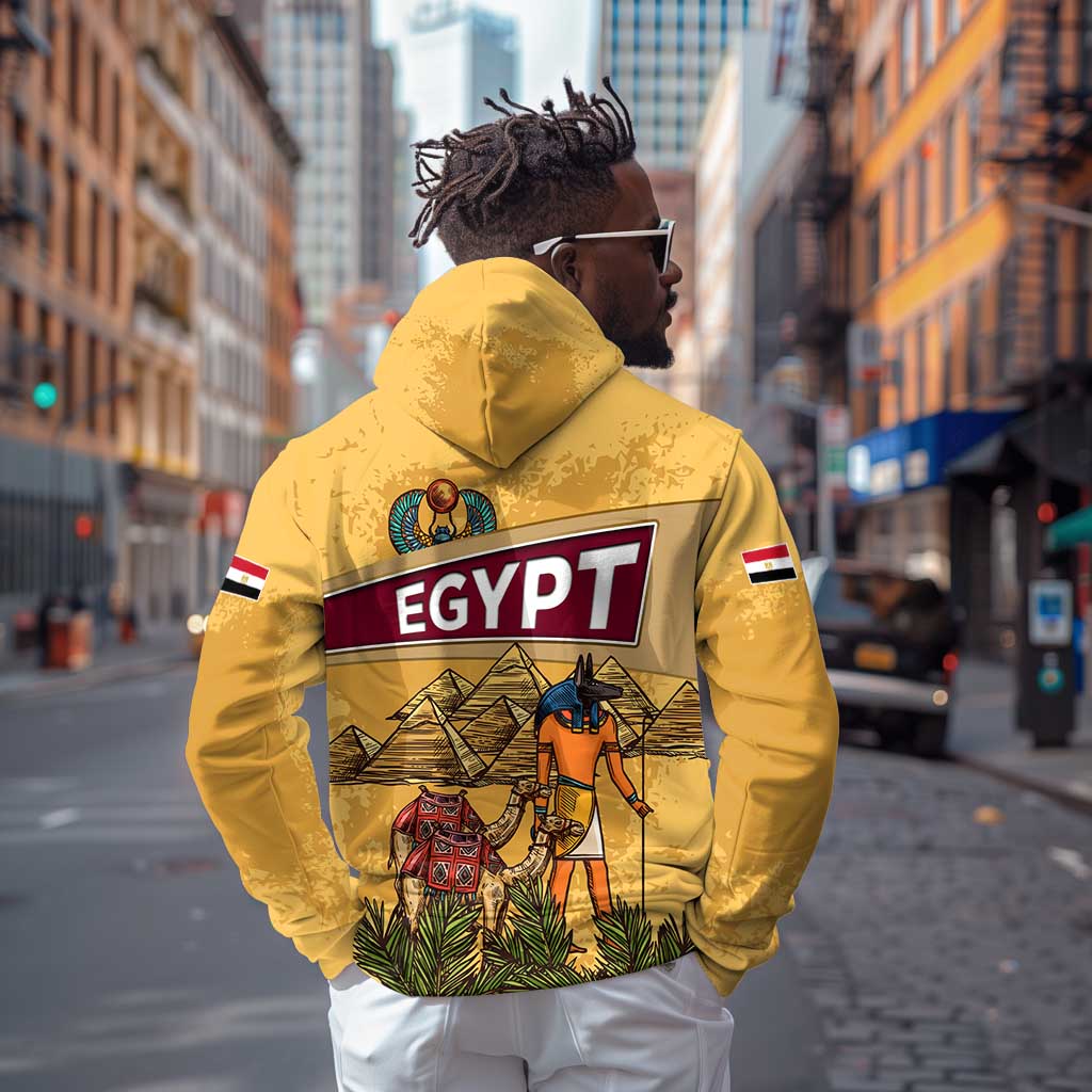 Egyptian Pyramids and Anubis Zip Hoodie Camel Caravan Desert - African Pride