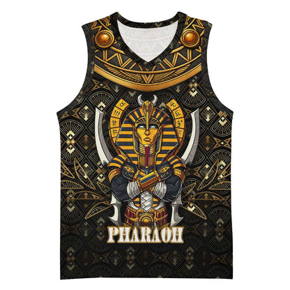 Pharaoh King Tut Egypt Basketball Jersey Hieroglyphic Gold Pattern TS04