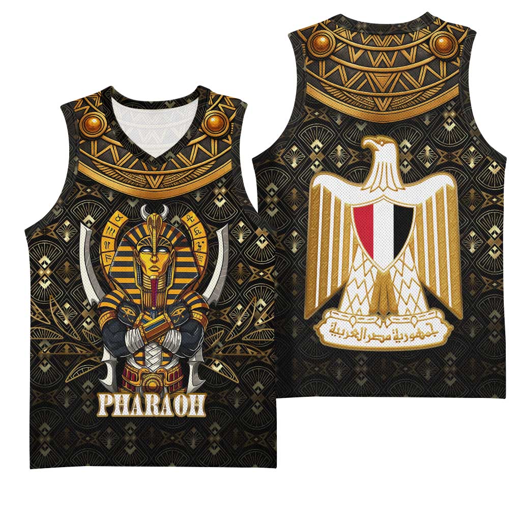 Pharaoh King Tut Egypt Basketball Jersey Hieroglyphic Gold Pattern TS04