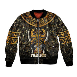 Pharaoh King Tut Egypt Bomber Jacket Hieroglyphic Gold Pattern - African Pride