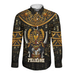 Pharaoh King Tut Egypt Long Sleeve Button Shirt Hieroglyphic Gold Pattern - African Pride