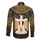 Pharaoh King Tut Egypt Long Sleeve Button Shirt Hieroglyphic Gold Pattern - African Pride
