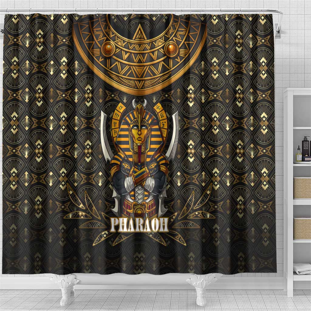 Pharaoh King Tut Egypt Shower Curtain Hieroglyphic Gold Pattern - African Pride