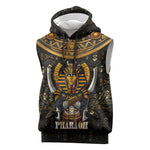 Pharaoh King Tut Egypt Sleeveless Hoodie Hieroglyphic Gold Pattern - African Pride