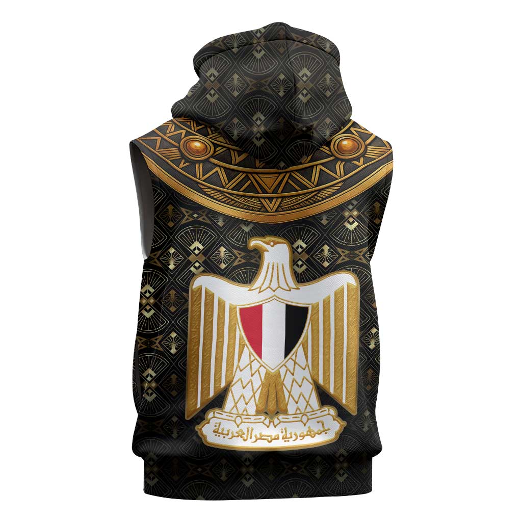 Pharaoh King Tut Egypt Sleeveless Hoodie Hieroglyphic Gold Pattern - African Pride