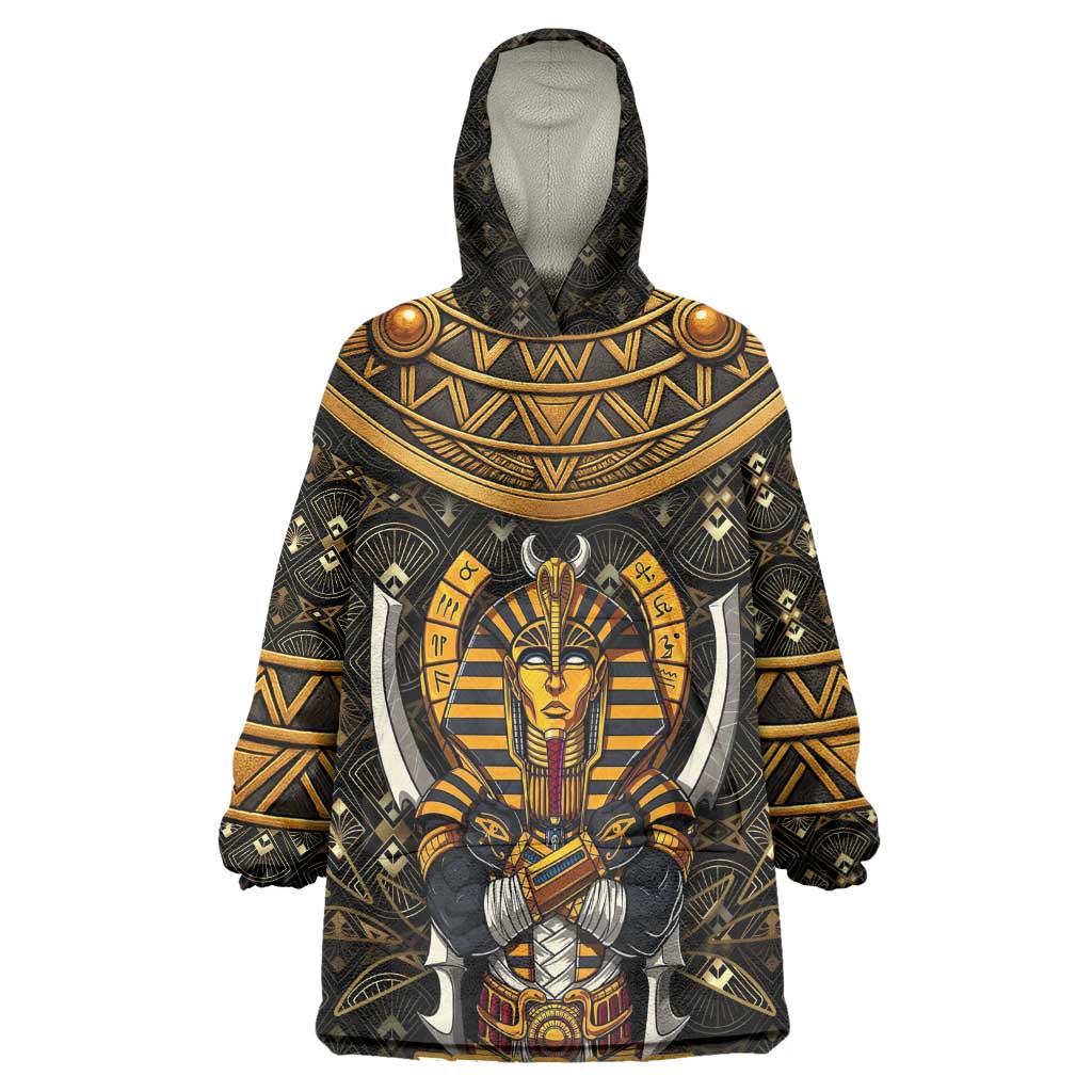 Pharaoh King Tut Egypt Wearable Blanket Hoodie Hieroglyphic Gold Pattern - African Pride