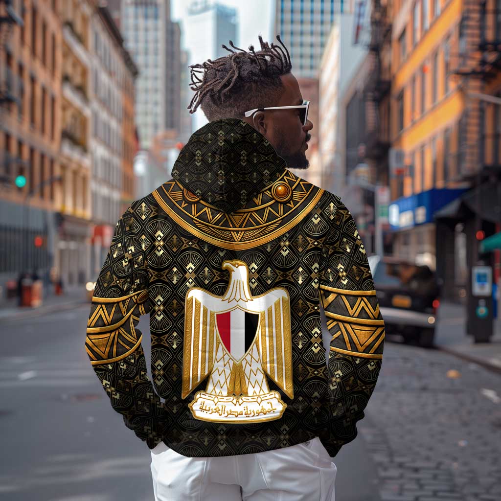 Pharaoh King Tut Egypt Zip Hoodie Hieroglyphic Gold Pattern - African Pride