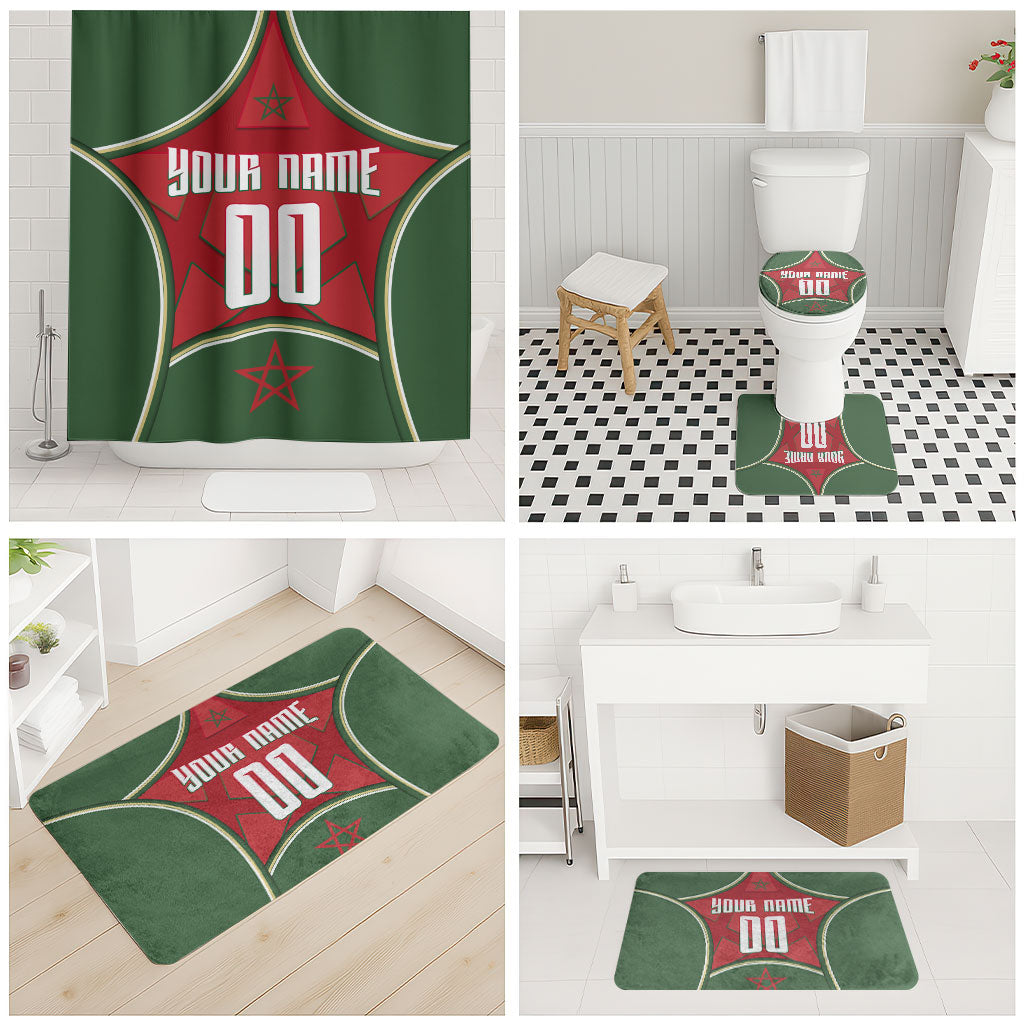 Personalized Morocco Football Atlas Lion Bathroom Set Moroccan Star National Flag