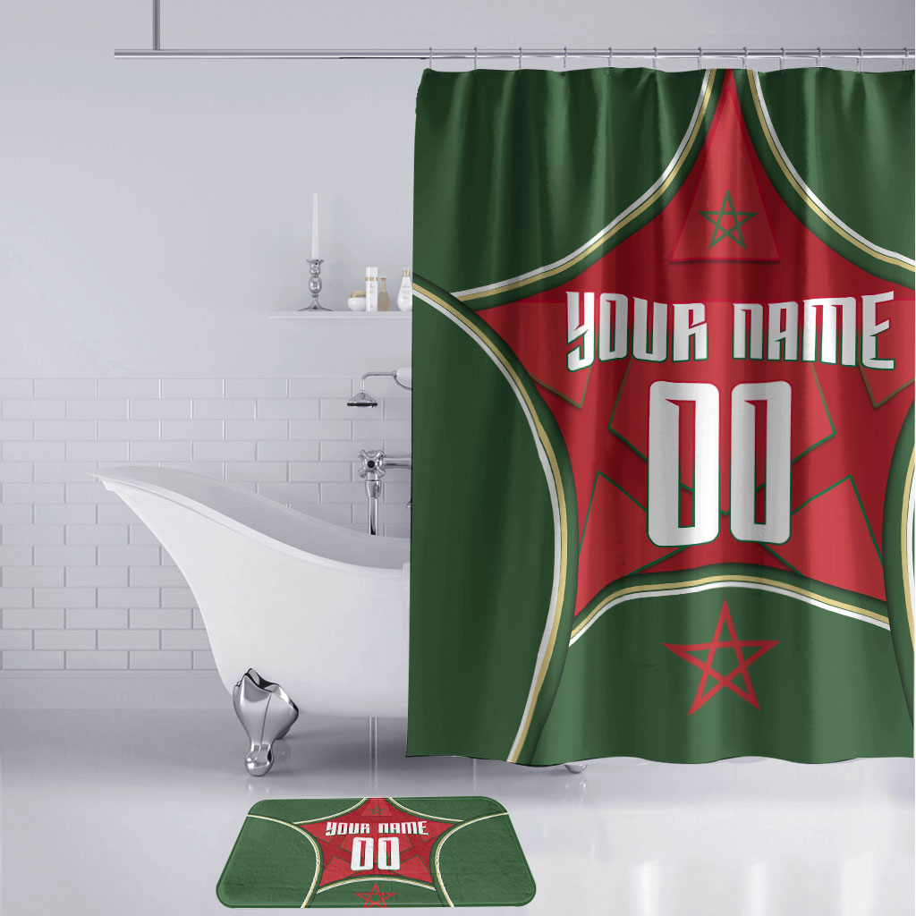 Personalized Morocco Football Atlas Lion Bathroom Set Moroccan Star National Flag