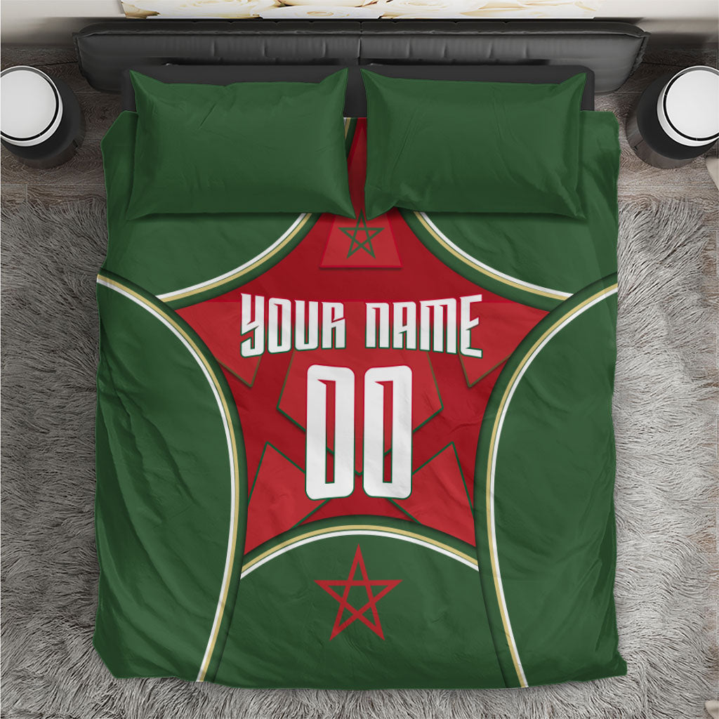 Personalized Morocco Football Atlas Lion Bedding Set Moroccan Star National Flag