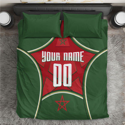 Personalized Morocco Football Atlas Lion Bedding Set Moroccan Star National Flag