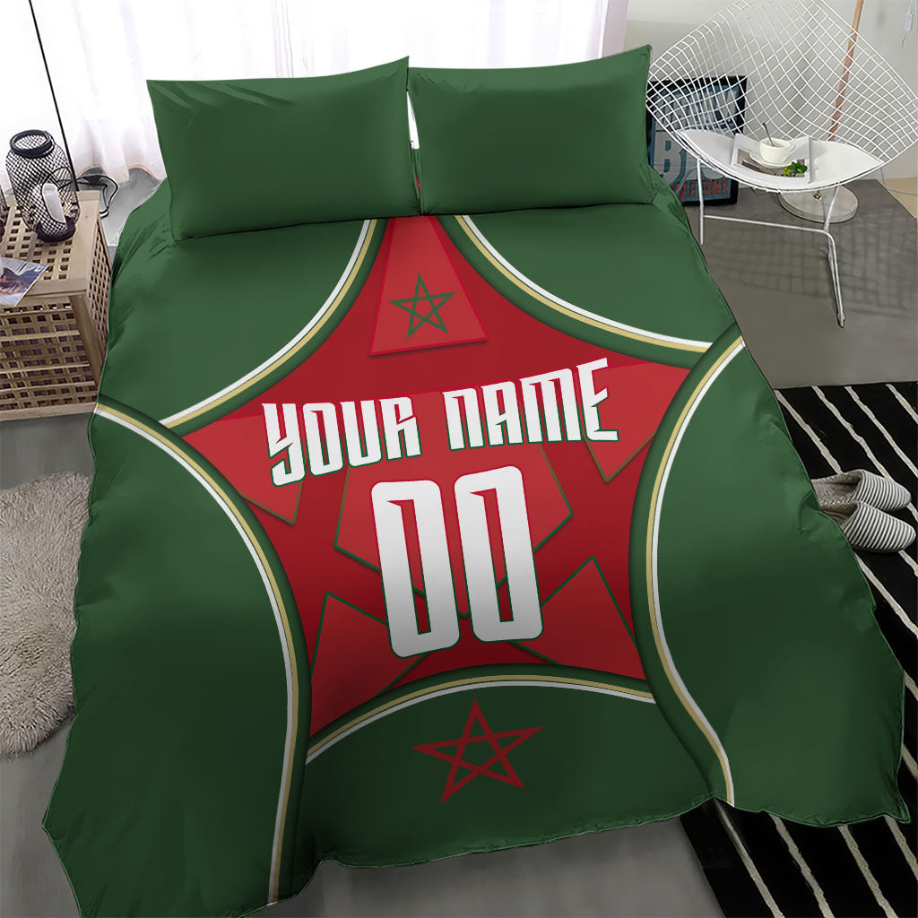 Personalized Morocco Football Atlas Lion Bedding Set Moroccan Star National Flag