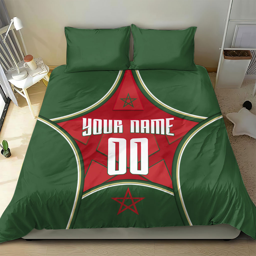 Personalized Morocco Football Atlas Lion Bedding Set Moroccan Star National Flag