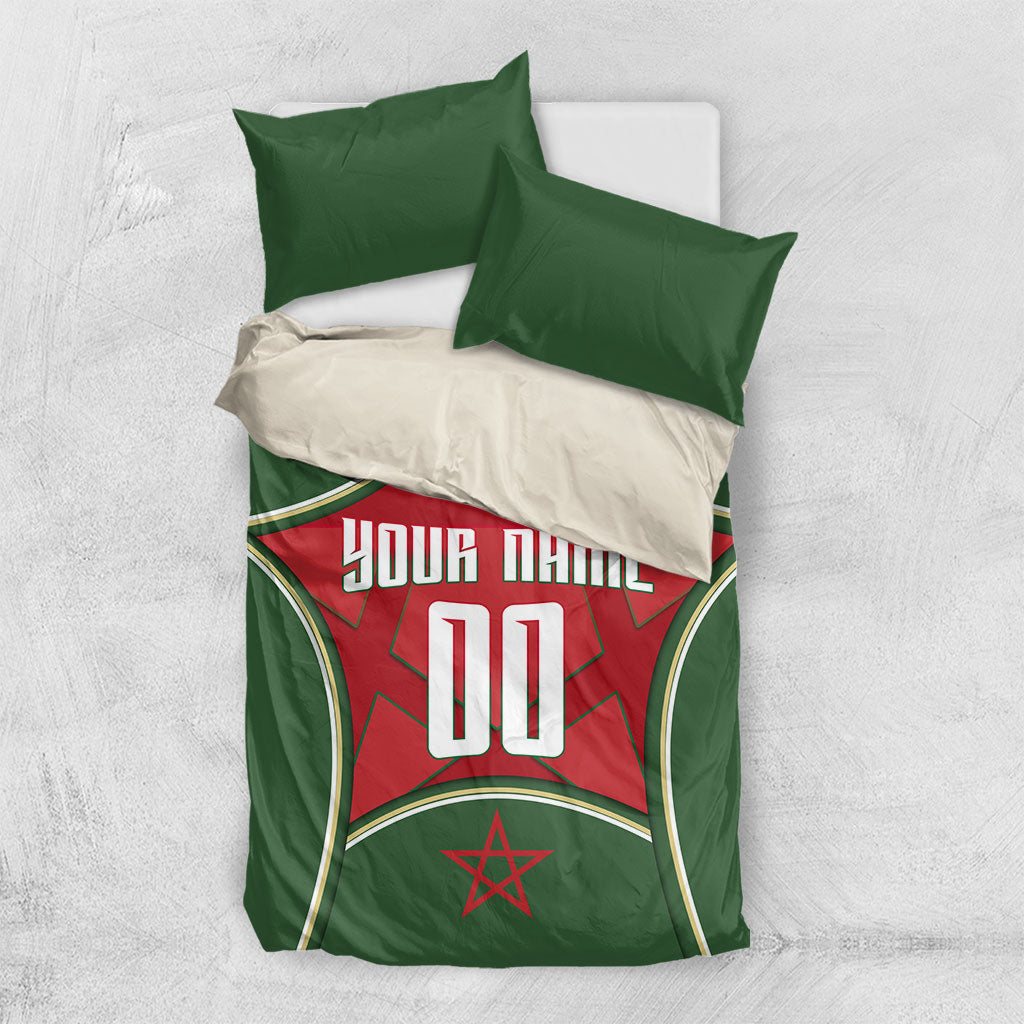 Personalized Morocco Football Atlas Lion Bedding Set Moroccan Star National Flag
