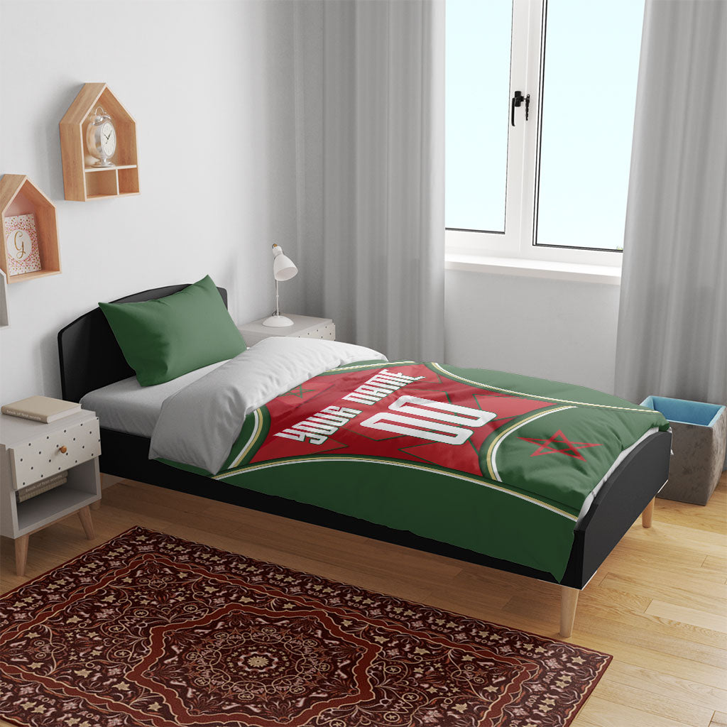 Personalized Morocco Football Atlas Lion Bedding Set Moroccan Star National Flag
