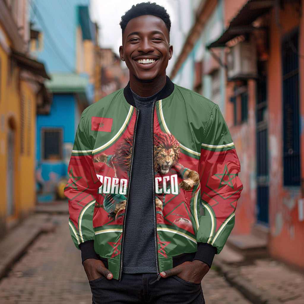 Personalized Morocco Football Atlas Lion Bomber Jacket Moroccan Star National Flag