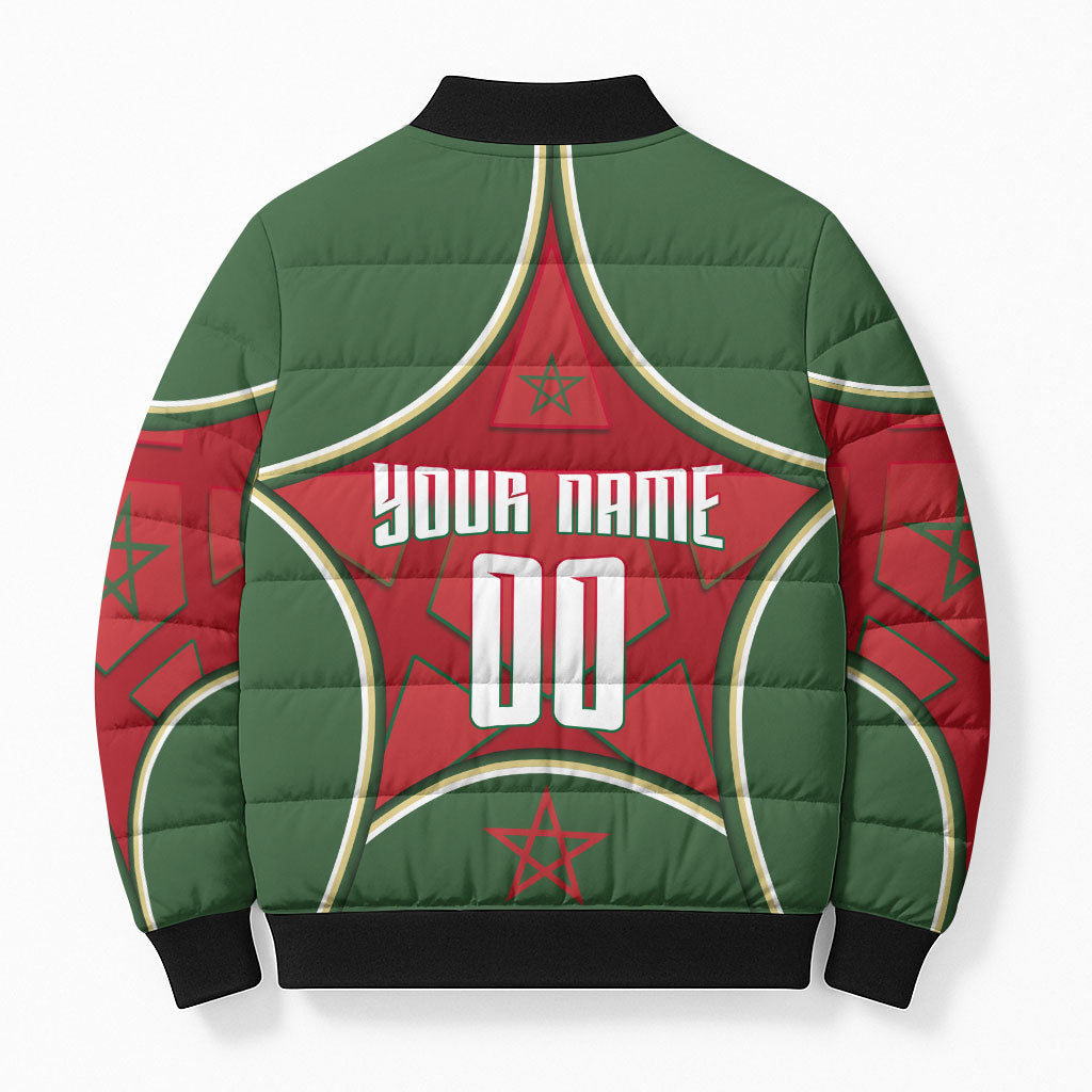 Personalized Morocco Football Atlas Lion Bomber Puffer Jacket Moroccan Star National Flag