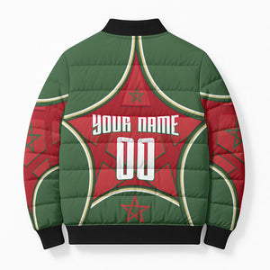 Personalized Morocco Football Atlas Lion Bomber Puffer Jacket Moroccan Star National Flag