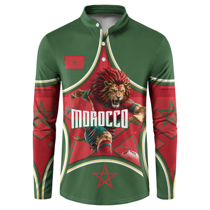 Personalized Morocco Football Atlas Lion Button Sweatshirt Moroccan Star National Flag