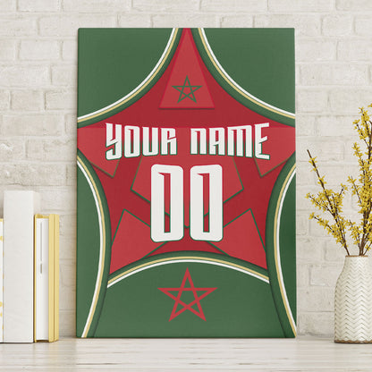 Personalized Morocco Football Atlas Lion Canvas Wall Art Moroccan Star National Flag