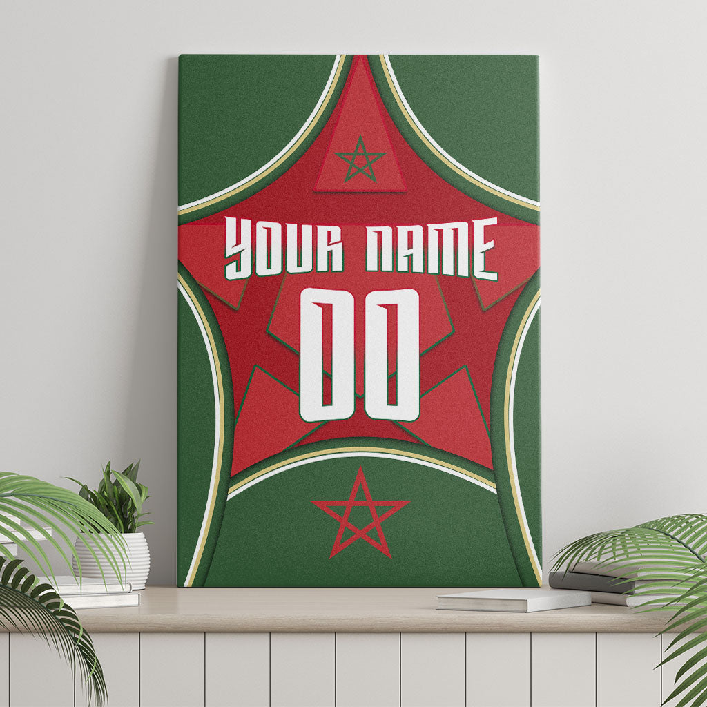 Personalized Morocco Football Atlas Lion Canvas Wall Art Moroccan Star National Flag
