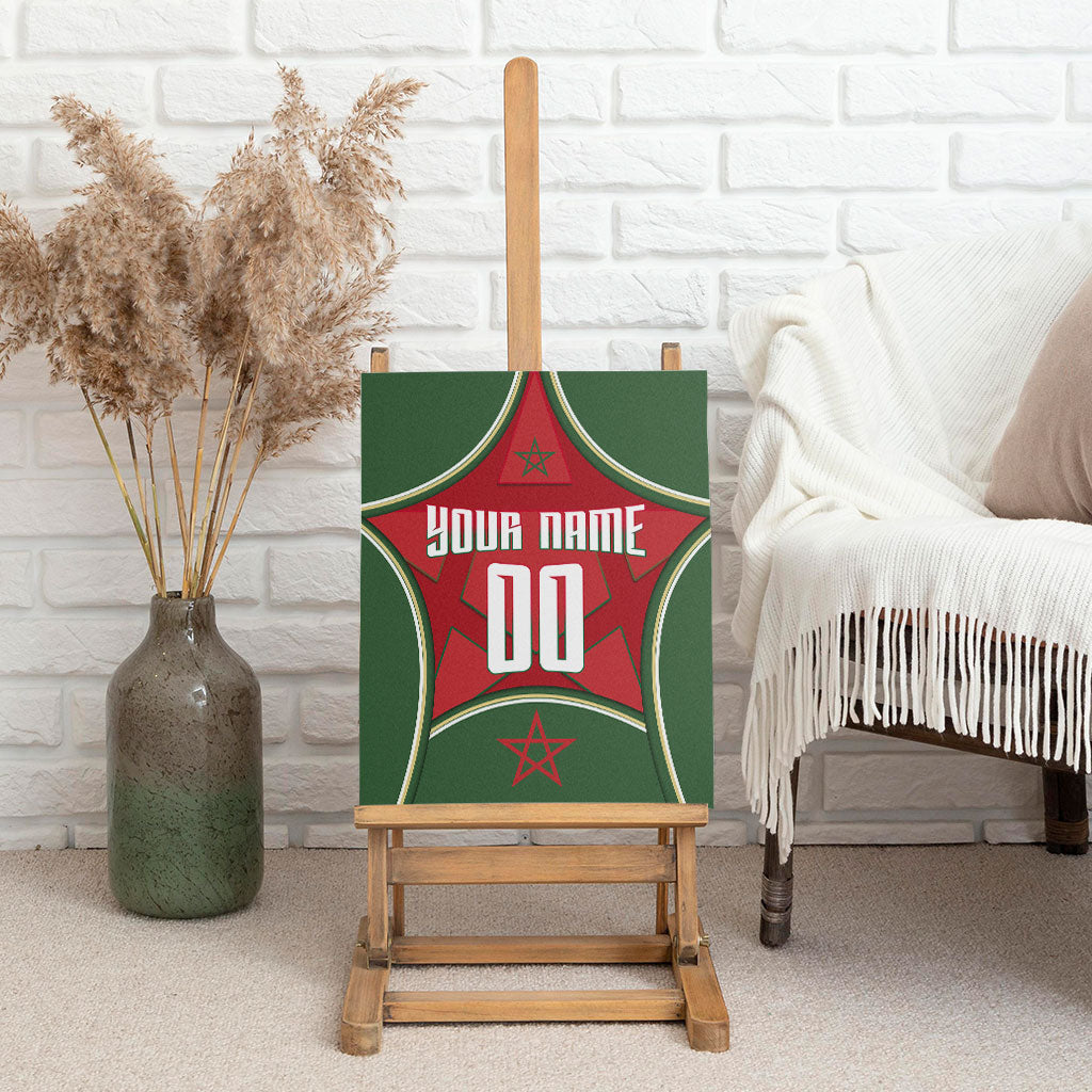 Personalized Morocco Football Atlas Lion Canvas Wall Art Moroccan Star National Flag
