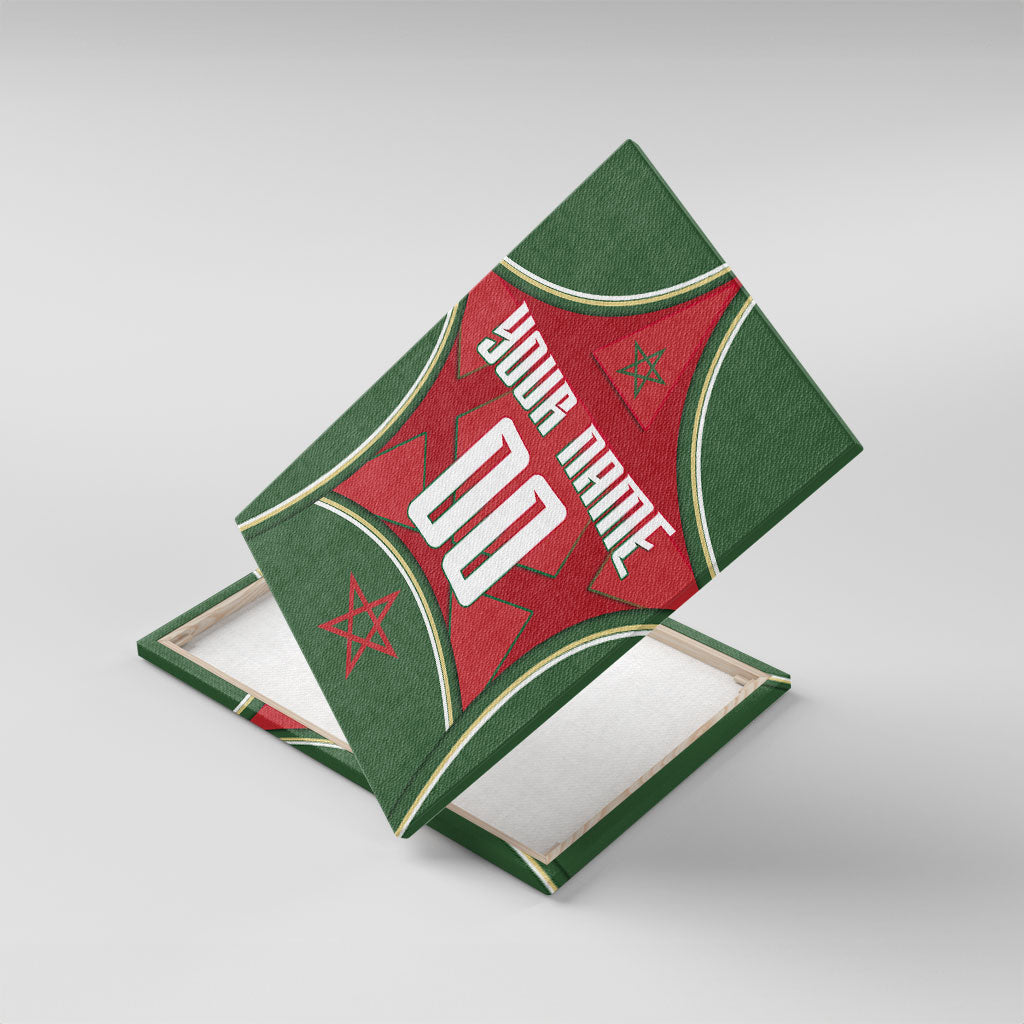 Personalized Morocco Football Atlas Lion Canvas Wall Art Moroccan Star National Flag